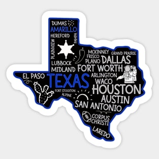 Amarillo Texas cute map Houston San Antonio Dallas Austin Fort Worth El Paso Sticker